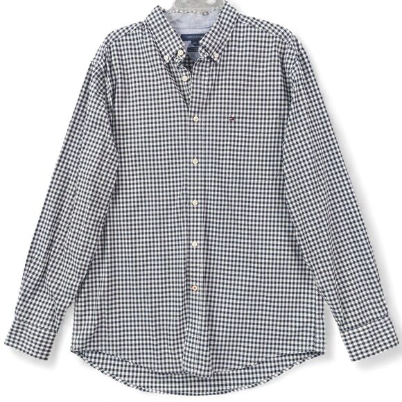 Tommy Hilfiger Shirt Mens Large Blue Gingham Button Down Classic Fit Long Sleeve - Picture 1 of 10